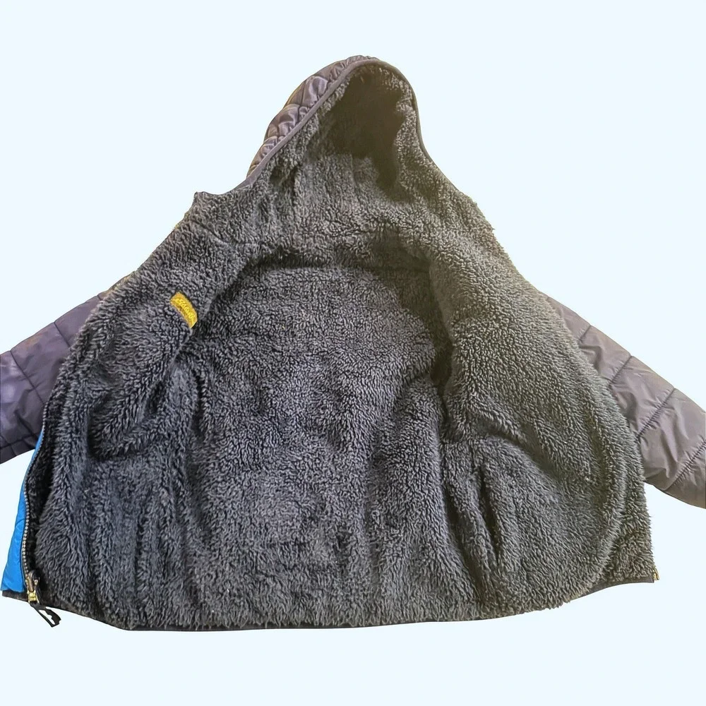 Eddie Bauer Kids XS 5/6 Blue Puffer Jacket Sherpa‎ Lined Hooded Quilted Coat